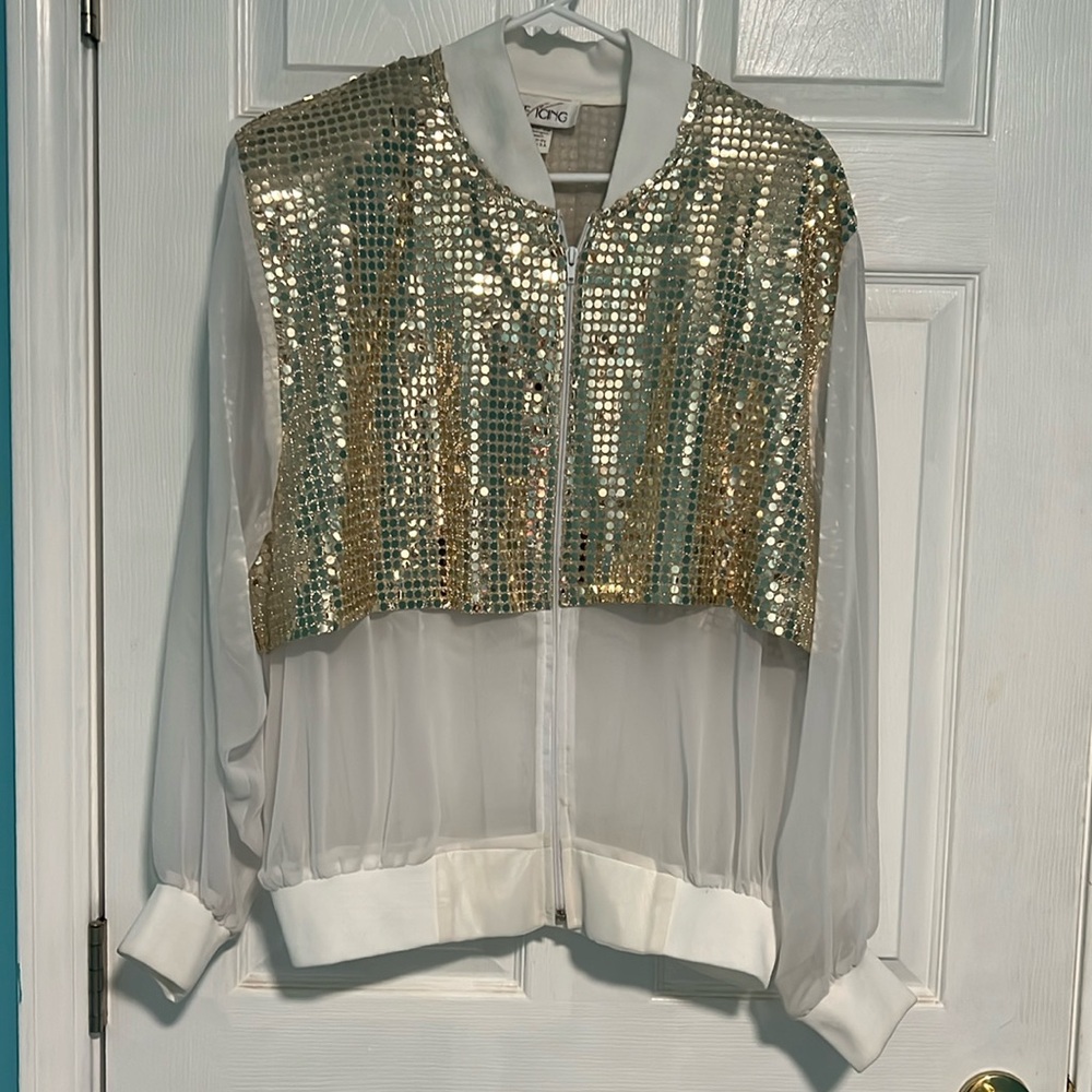 NWT The Icing gold sequin and sheer zip up with shoulder pads